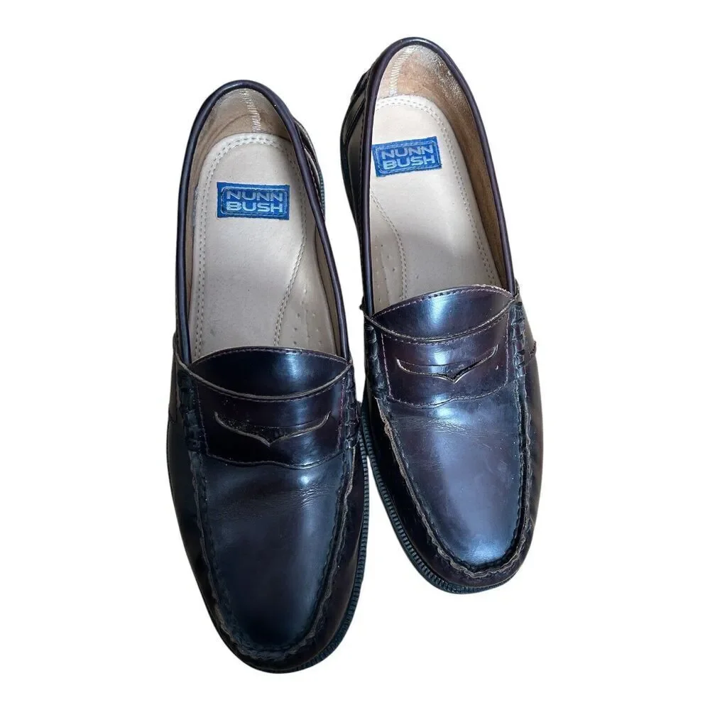 Nunn Bush Penny Loafers Mens Size 12M Burgundy Brown Comfort Gel Heel Shoes 12